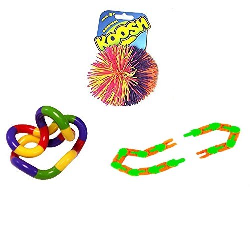StarMagic Fidget Toy 3 Pack. All Classic Sensory Fidget Toys, Relieve Stress (Koosh,Tangle,Snap N' Click)