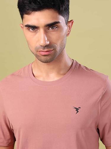 Image of TECHNOSPORT Men's Slim Fit Solid Crew Neck T-Shirt, Cotflex Quick Dry Wrinkle Resistant Polyester Sports Tee for Gym, Running, Training, Sports