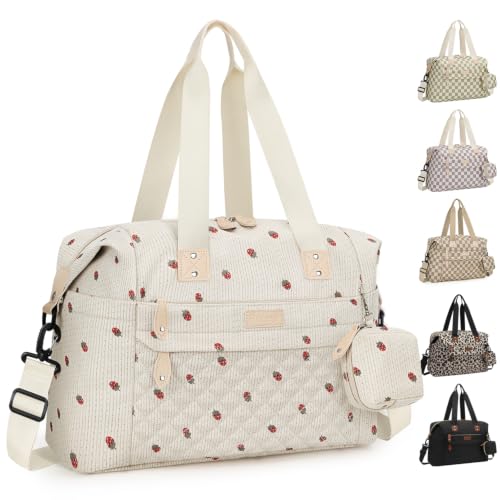 Image of Pritent Diaper Bag Tote - Diaper Baby Bags with Pacifier Case, Shoulder Straps, Stroller Clips, Waterproof Large Mommy Maternity Travel Baby Bag for Mom and Dad, strawberry