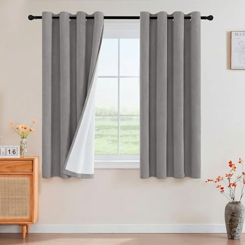 Image of PrincedecoBlackout Curtains Linen Blended 54 Inch Long Room Darkening Black Out Curtains for Living Room with Natural Slubs & Grayish (Not Solid) Thermal Insulated Grommet 2 Panels,Heathered Dove
