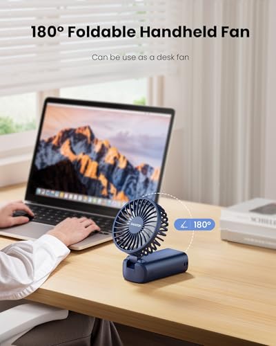 Image of Gaiatop Powerful Hand Fan, Portable Personal Fan Handheld Fan, 3 Speed Foldable Desk Fan with Digital Display, 2000mAh USB Rechargeable Fan for Indoor Outdoor