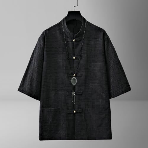 Chemise coton lin style chinois ample et respirante contre la chaleur