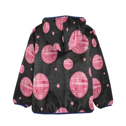 Pink Disco Balls Pattern Toddler Fleece Jacket Girl Boys Hooded Fleece Jacket Coat Warm Outwear Zip-up 3-10T2