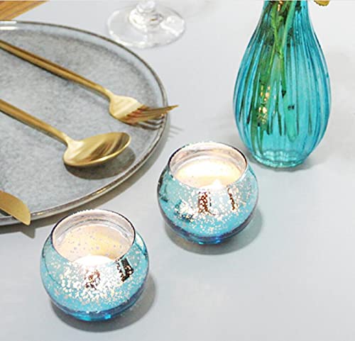 Tebery TE-VOTIVECANDLEHOLDERS-12BLUE 12 Pack Round Blue Votive Candle Holders, 2-Inch Glass Tealight Candle Holder thumb #4