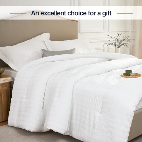 Quataly White Queen Comforter Set - 3 Pieces Seersucker Lightweight Bedding Comforter Sets thumb #5