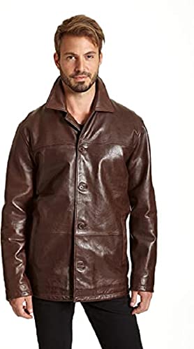 Image of Men's Big and Tall Four-button Lambskin Leather Car Coat