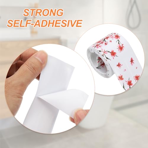 Image of PATIKIL Caulk Tape Waterproof Self Adhesive, PVC Toilet Caulking Sealant Strip Bathtub Caulk Sealing Strip Tape for Bathroom Kitchen Countertop, Red Flowers (1.5 Inch x 5 Ft)