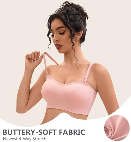 Image of Strapless Bras for Women-Push-Up Non-Slip Bandeau Bra,Seamless Wirefree Padded Tube Top Convertible Straps