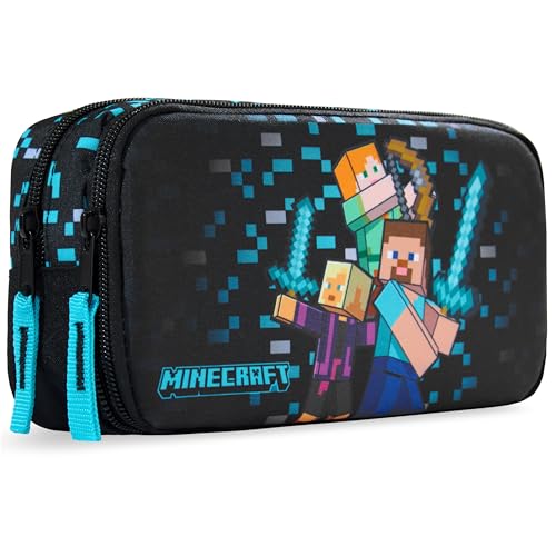 Get Trend Minecraft Federmäppchen Jungen & Mädchen mit 2 Fächern Leicht & Robust Großes Etui für Schule Stifte Federtasche Mäppchen Teenager Gamer Geschenk für Kinder (Multi Minecraft)