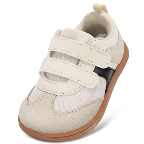 Toddler Wide Toe Box Shoes Barefoot Boys Girls Sneakers Zero Drop Tennis Running Shoes Lightweight First Walking Shoe Outdoor Activities School Beige White Little Kid Size 11