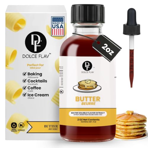 Image of Dolce Flav Butter Extract - 2 Ounce Water-Soluble Kosher, Sugar-Free, Concentrated Imitation Butter Flavor for Baking, Cookies & Frostings, Includes Measured Dropper