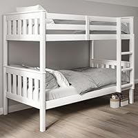Double Bunk Bed, Twin Sleeper Kids Beds, Detachable Bunk Beds For Kids, 3ft Single Double Wooden Bed Frame with Ladder, White Bunk Beds for Adults, Childrens Beds (L198 cm X W98 cm X H144cm)