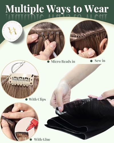 Image of Ugeat Genius Weft Hair Extensions Human Hair Black, Long Length 24 Inch 80G