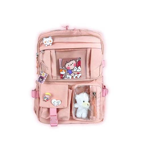Mochila Kawaii Estilo Coreano Bolso Transparente para Chaveiros Unissex Infantil Adulto Divertida Escolar Volta as Aulas (Rosa)