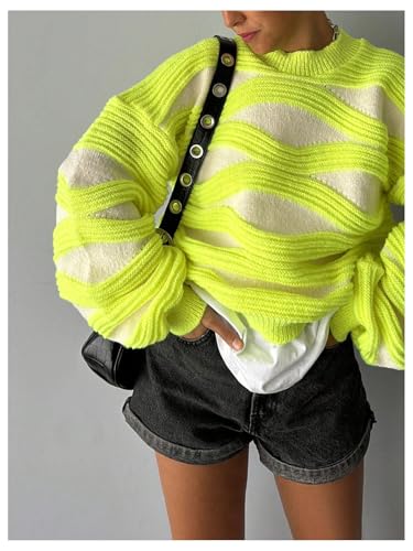 GORGLITTER Women's Knit Oversized Sweaters Long Sleeve Crew Neck Lightweight Fall Sweater3