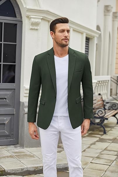 COOFANDY Chaqueta deportiva para hombre Blazer de negocios, para tiempo libre, chaqueta de traje para boda, traje de un botón, verde oscuro, XL