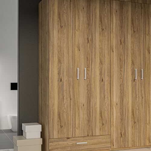 Forte ECONOBOX 2 Armario 90 con Puertas giratorias de 2 Puertas con estantes, Barra y cajón, Madera, decoración de Roble Mauvella, 88,9 cm de Ancho, 210,5 cm de Alto, 54,2 cm de Profundidad