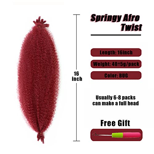 16 Inch Pre-Separated Red Springy Afro Twist Hair 3 Packs Pre-Fluffed Kinky Marley Twist Braiding Hair Soft Burgundy Synthetic Crochet Hair Extensions For Bug Spring Twist Butterfly Locs Passion Twist #TOP2
