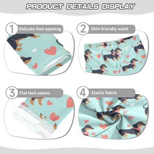 Dachshund Dogs Girls' Leggings Toddler Doodles Love Hearts Kids Yoga Pants Dance Active Tights 4T3