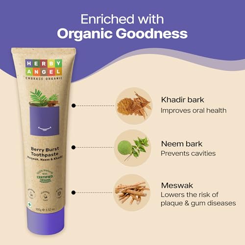 Image of Baby Toothpaste Berry Burst - Herbal Kids Oral Care with Neem, Khadir & Meswak | Promotes Strong Teeth & Healthy Gums | Fluoride Free,Organic & Safe for Toddlers -100gm (Pack of 3)
