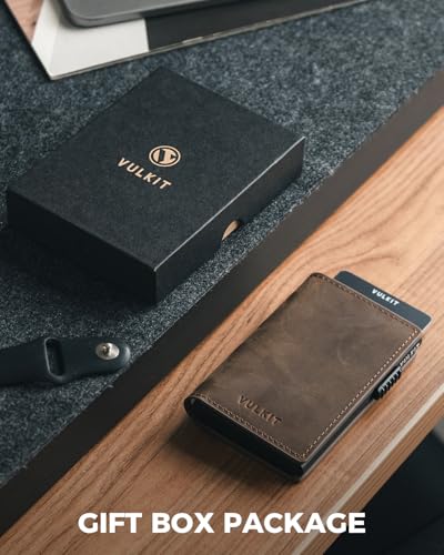 Image of VULKIT Minimalist Card Holder Wallet Premium Pull-Up Leather Pop Up Cards RFID Protection Holds Up to 10 Cards, Magnetic Closure