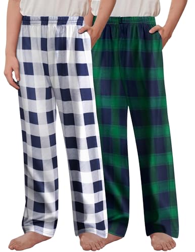 Arshiner Boys Pajama Pants 2 Pack Soft Plaid Sleepwear Kids Lounge PJ Bottoms with Pockets
