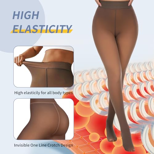 2 Pairs Women Fleece Lined Tights - Invisible Crotch Warm Fake Translucent High Waist Women Thermal Tights3