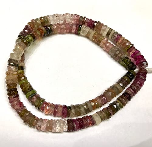 LKBEADS 13 inch strand of gem afghani multi tourmaline 3.5-4.5mm wheel faceted beads for diy jewelry making. afghani multi tourmaline beads strand