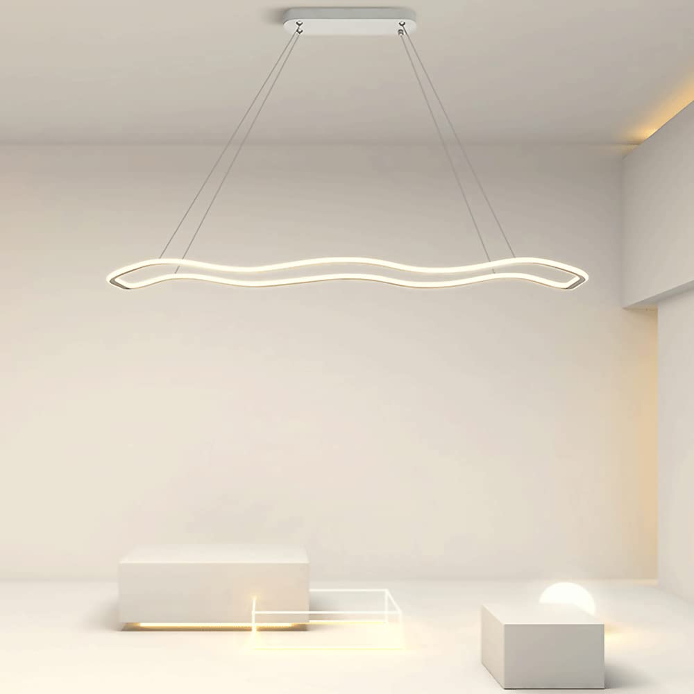 Długa lampa wisząca z białego żelaza, falowana lampa wisząca, nastrojowe oświetlenie LED, lampa wisząca na wyspie kuchennej, minimalistyczny żyrandol do jadalni, 40 W