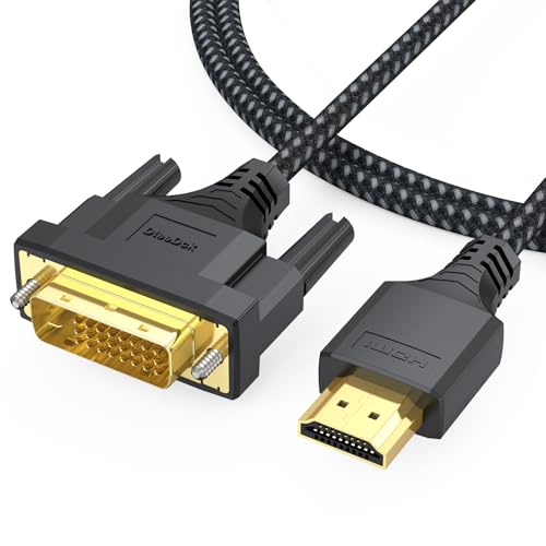 Image of DteeDck HDMI to DVI Cable 3Ft Bi-drectional Braided Sheath Cord Full HD 1080P@60Hz Gold-Plated Male to Male for Laptop Computer Gaming Console Graphics Card to Monitor Projector TV, Plug-and-Play