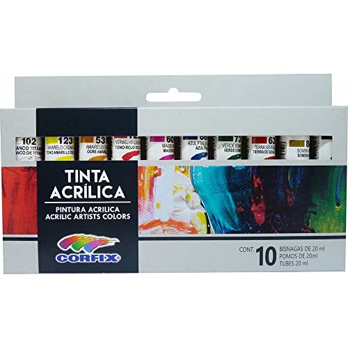 Tinta Acrílica, Corfix, 10 Cores, Bisnaga, 20 ml