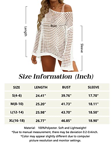 Zcsia Women's Crochet Beach Cover Ups 2023 Summer Hollow Out Long Sleeve Bikini Swimsuit Coverup Tunic Top,Apricot,Xlarge #TOP5