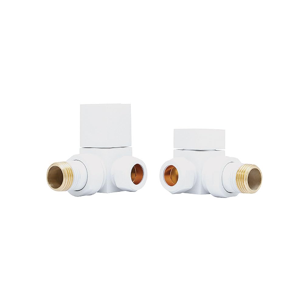 Ecospa White - Corner Manual Square Radiator Valve - Corner - White (Pair)