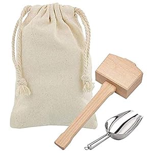 Fransande Klepel voor ijs en tas, ijshamer van hout en tas van katoen voor crushed ijs, barmanset en keukenaccessoires…