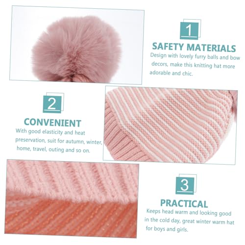 BESPORTBLE Classic Pink White Striped Knit Winter Pom Pom Hat for Fleece Lined Warm Beanie for Christmas S Unisex Design for Boys2