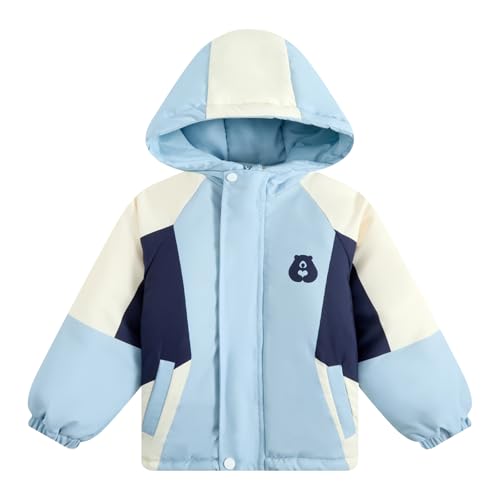 JiAmy Winddicht Kindermantel, Kinder Jacke mit Taschen und Kapuze Jungen Mädchen Winddichte Farbblockiert Jacke mit Gefüttert Herbst und Winter Übergangsjacke Wintermantel für 5-6 Jahre