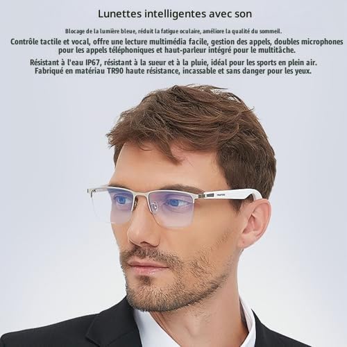 Gugxiom Lunettes Intelligentes Hommes Femmes, Lunettes Intelligentes Audio Bluetooth, Lunettes Bluetooth Anti-lumière Bleue pour Femmes et Hommes, Son d'oreille Ouverte avec Micro et