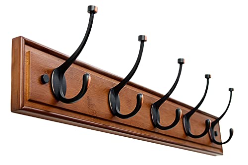 Poemland 32" Wall Mount Extra Large Wood Coat Hooks With Heavy Duty Metal Hardware For Hanging Coat,Clothes,Jacket,Hats (Walnut) #TOP26