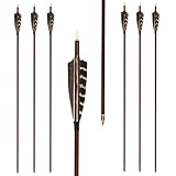 Letszhu Archery Carbon Arrows Wooden Grain Shaft 500 Spine with Feather Fletching for Hunting Target Shooting (31 Inch Arrows 6 Pack)