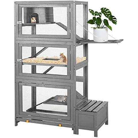 Hamster Cage 55" H 6-Tier Large Critter Nation Cage for Chinchilla Ferret Rat Squirrel Lizard Chameleon Small Animal W/Removable Tray and Wide Ramp, Anti-Chewing, Grey Cover
