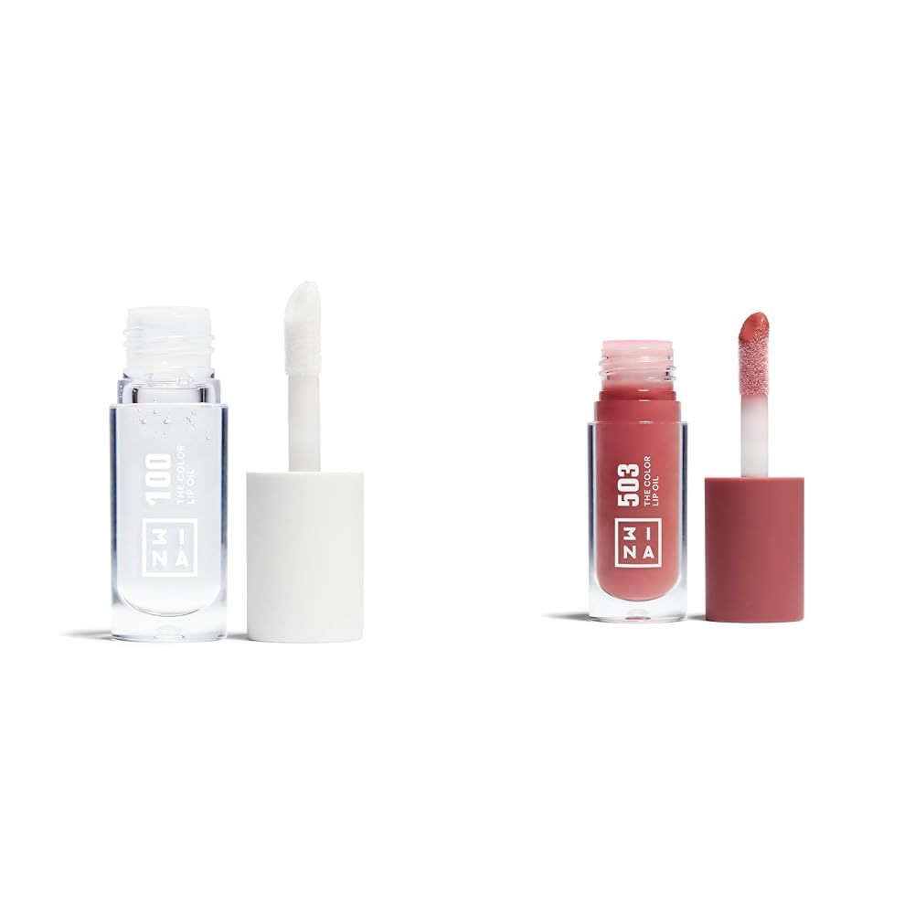 3INA MAKEUP - The Color Lip Oil 100 + The Color Lip Oil 503 - Transparente + Nude - Bálsamo de Labios con 24h de Hidratación & Ácido Hialurónico - Efecto Brillante y Voluminizador - Brillo de Labios