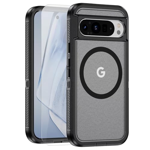 ESONG Cover Magnetica per Google Pixel Pro Compatibile con MagSafe1 Pellicola Vetro Temperato Custodia in Militare Antiurto Protezione Rugged Rigida Protettiva Shell Case Nero+Trasparente