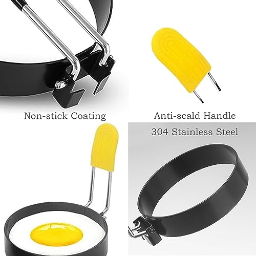 Foto von Pancake Form, 4 Stück Spiegeleiform Für Bratpfanne, Spiegeleiforme, Antihaft-Spiegeleiformen Edelstahl, Edelstahl Pancake Form Pfannkuchen, Antihaft Pfannkuchenform Mit Klappgriffen Und Ölpinsel