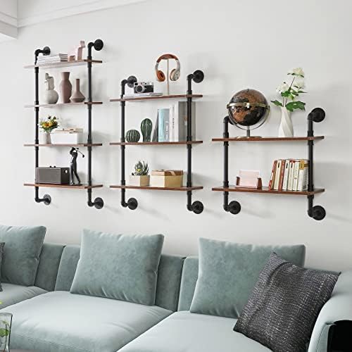 YMYNY 4 Tier Industrial Pipe Wall Shelves, Rustic Storage Racks, Floating Shelves, Wall Shelves, Kitchen Spice Rack, for Bedroom, Kitchen, Living Room, Bathroom, HWS002H