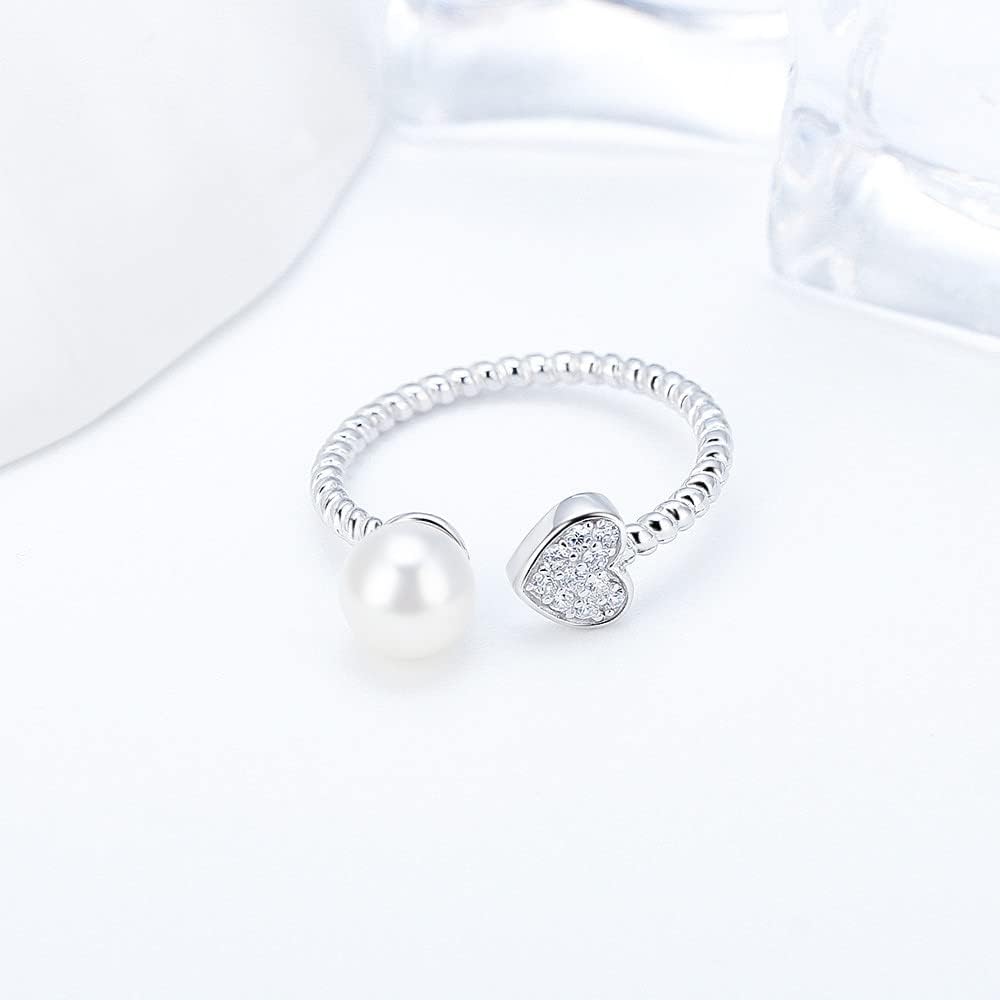 Sterling Silver CZ Heart Rope Design Adjustable Rings for Women, Design Ring Mounts Fittings with Pearl Seat for DIY Jewelry Making