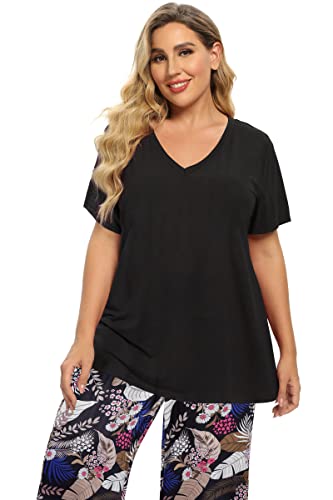 Image of Vozanet Women's V Neck Sexy Pajamas Capri Sets Mexican Style Floral Sleepwear 2PCS Totem Casual Nighty Plus Size M to 5XL