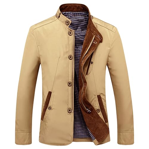 Veste en coton col montant pour homme style casual washed jacket et veste militaire kaki