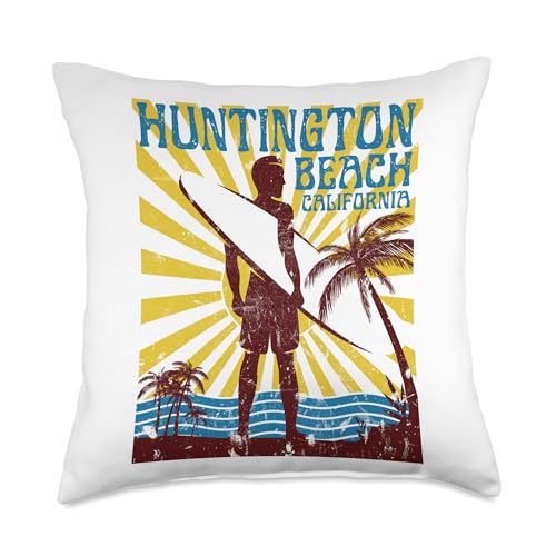 Huntington Beach Vintage Sunset Pillow