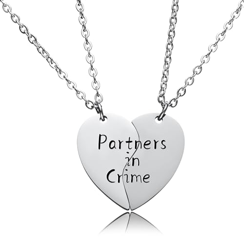 2Pcs Partners in Crime Split Heart BFF Necklaces Friendship Gift for Women
