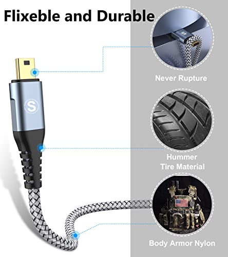 Sweguard Mini Usb Cable [2-Pack 10Ft], Usb 2.0 A To Mini B Cable Braided Charging Cord Compatible With Ti-84 Plus,Hero 3+, Ps3 Controller, Mp3 Player, Digital Camera, Dash Cam-Grey #TOP5
